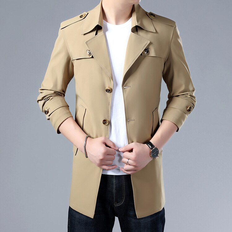Men's Solid Color Trench