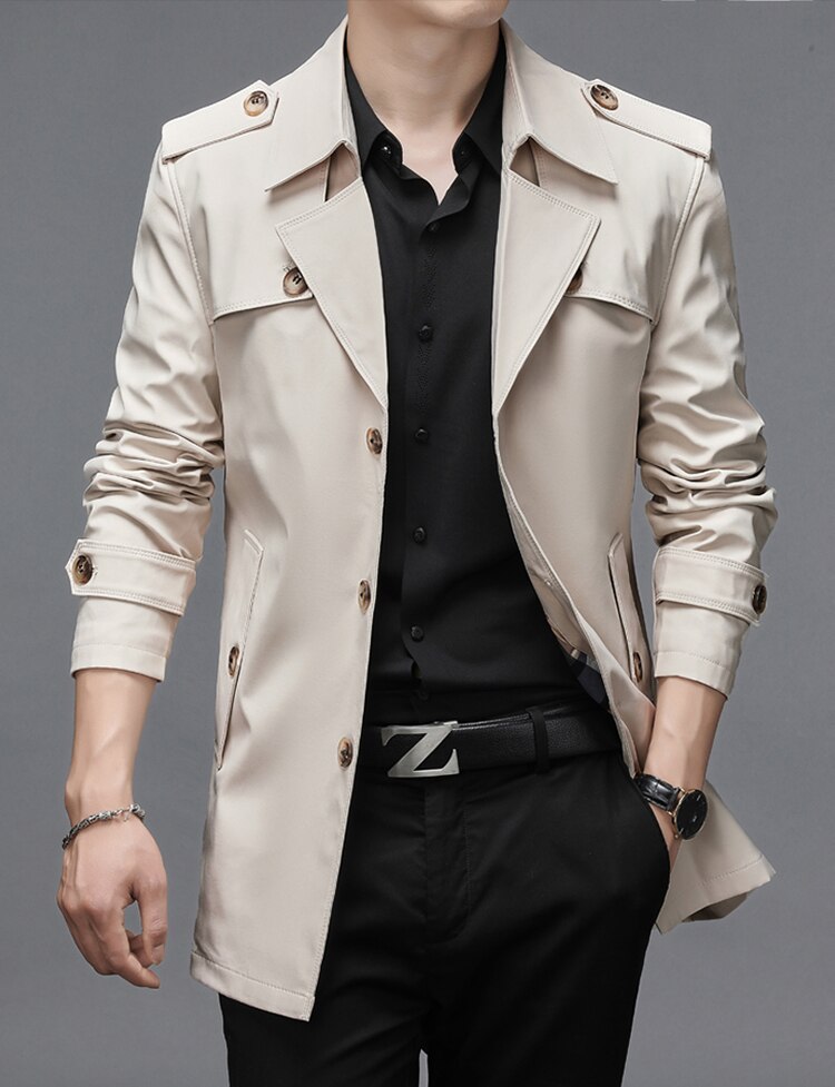 Men's Solid Color Trench