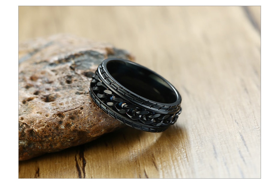 Rotatable Black Chain Rings for Men