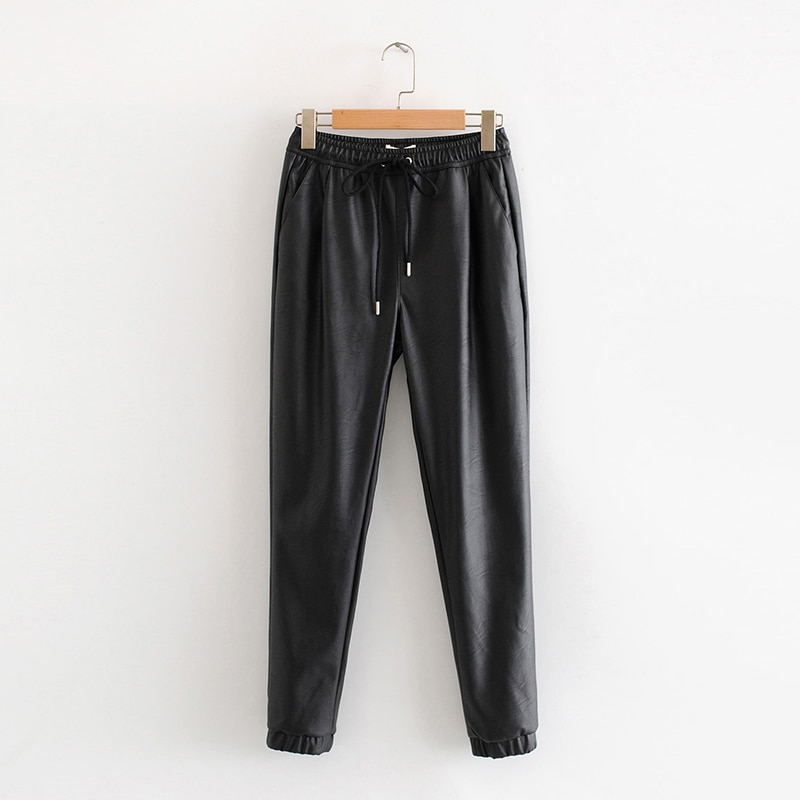 Women's Black PU Leather Pants