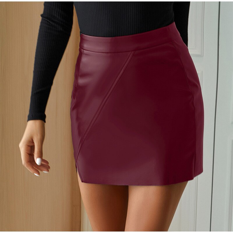 Women's High Waist PU Leather Skirt