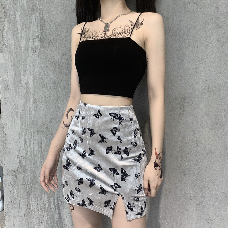 Women's Velvet Mini Skirt with Butterfly Embroidery