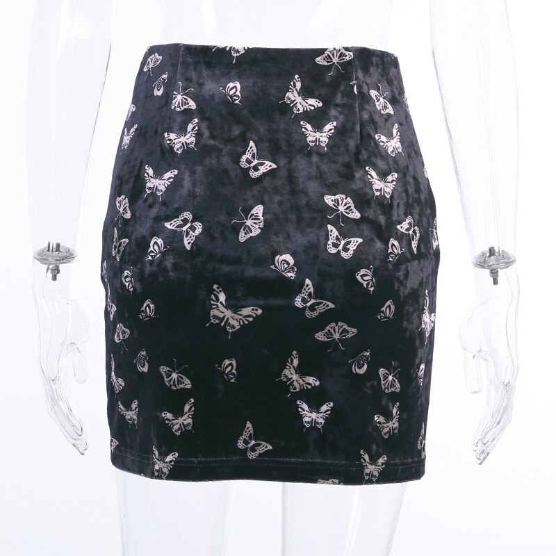 Women's Velvet Mini Skirt with Butterfly Embroidery