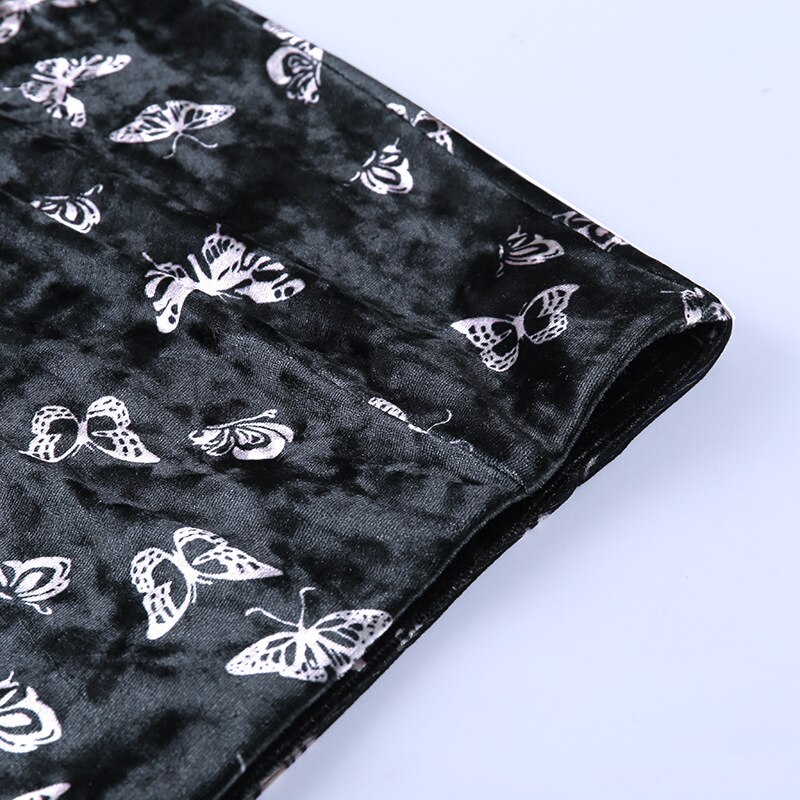 Women's Velvet Mini Skirt with Butterfly Embroidery