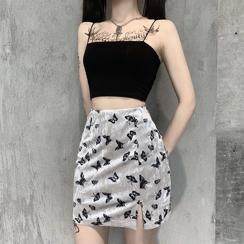 Women's Velvet Mini Skirt with Butterfly Embroidery