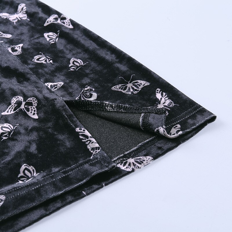 Women's Velvet Mini Skirt with Butterfly Embroidery