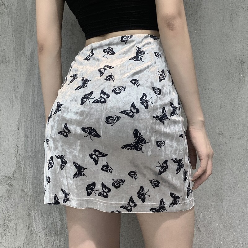 Women's Velvet Mini Skirt with Butterfly Embroidery