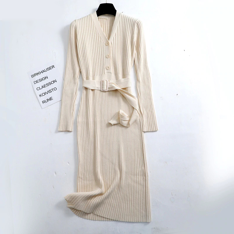 Button Down Women's Sweater Dress with Belt