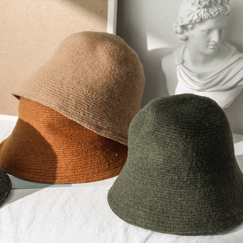 Solid Wool Bucket Hat for Women