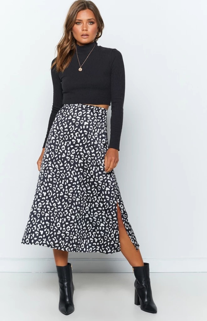 Leopard Printed Split Skirt
