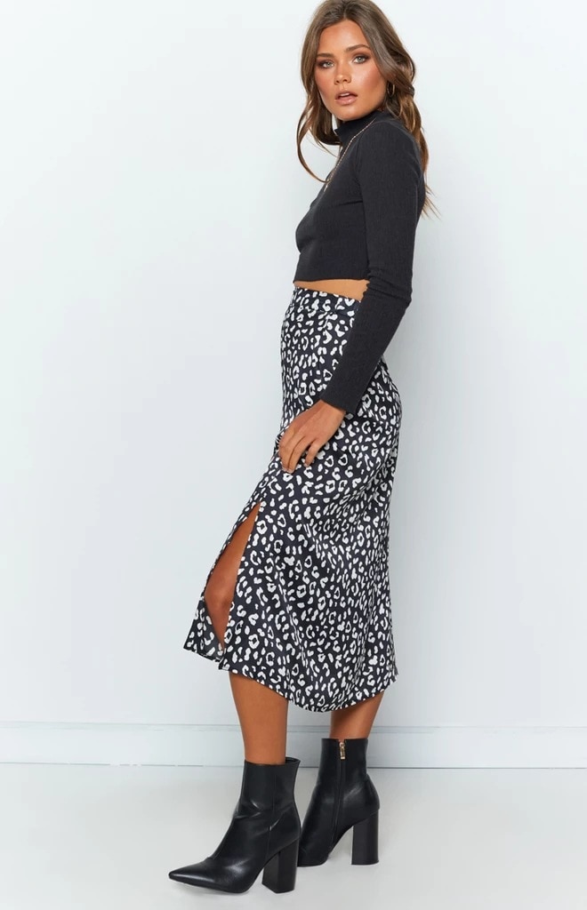Leopard Printed Split Skirt