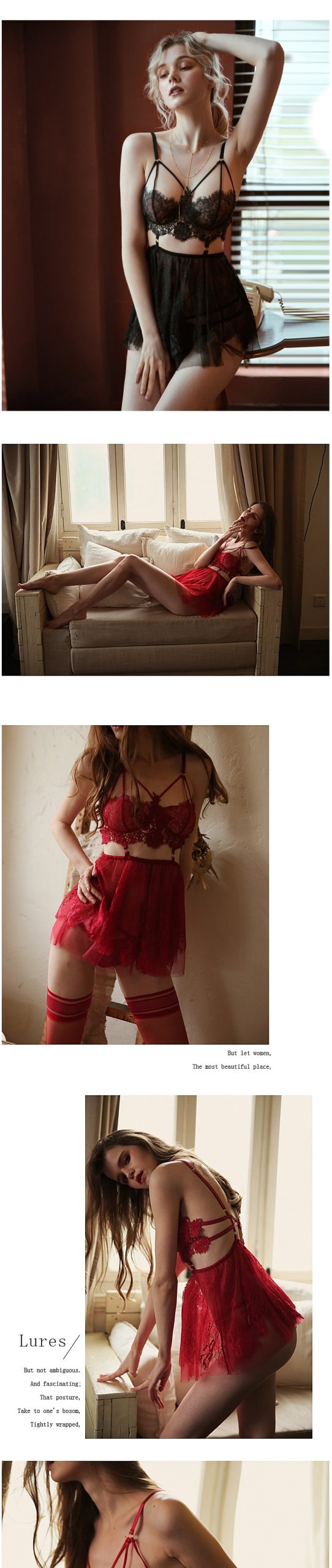 Women's Backless Lace Intimate Set