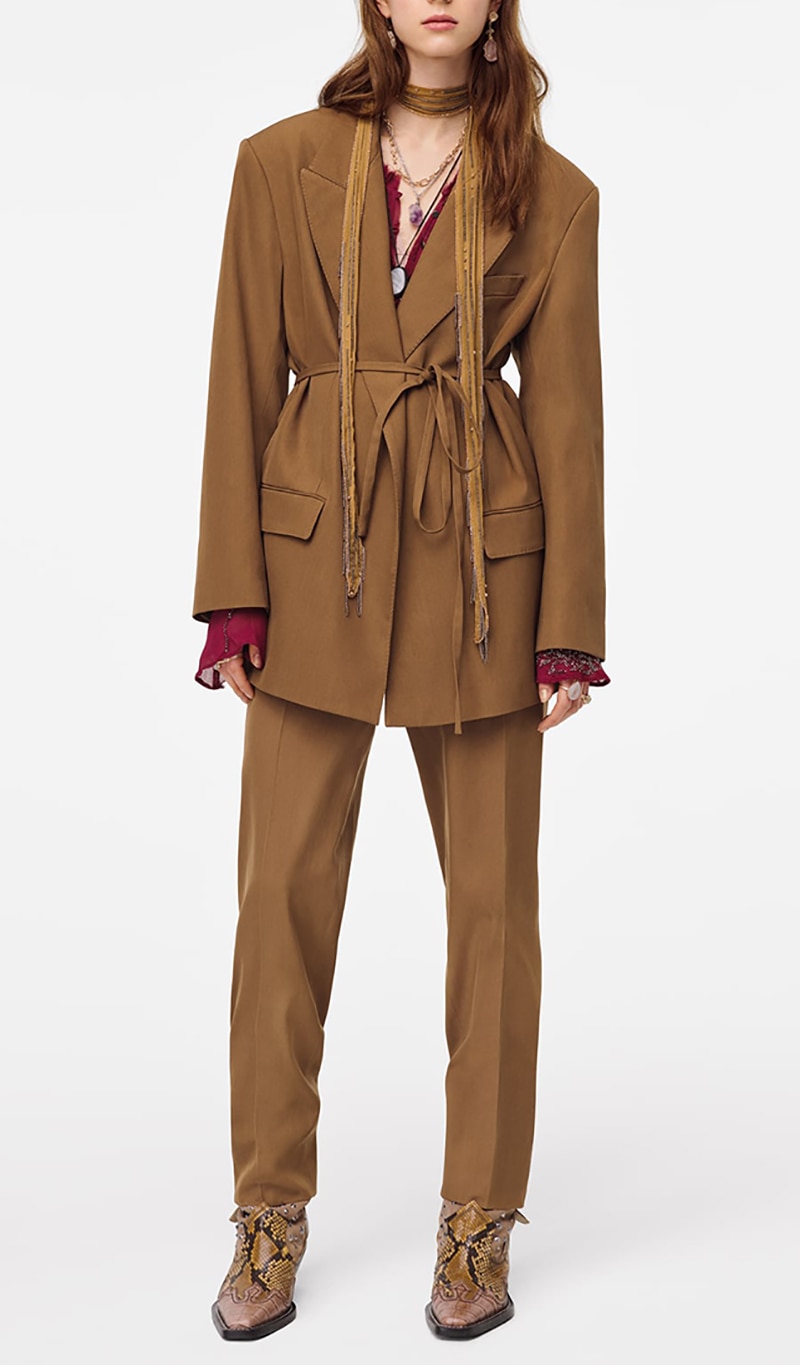 Elegant Brown Belted Suit