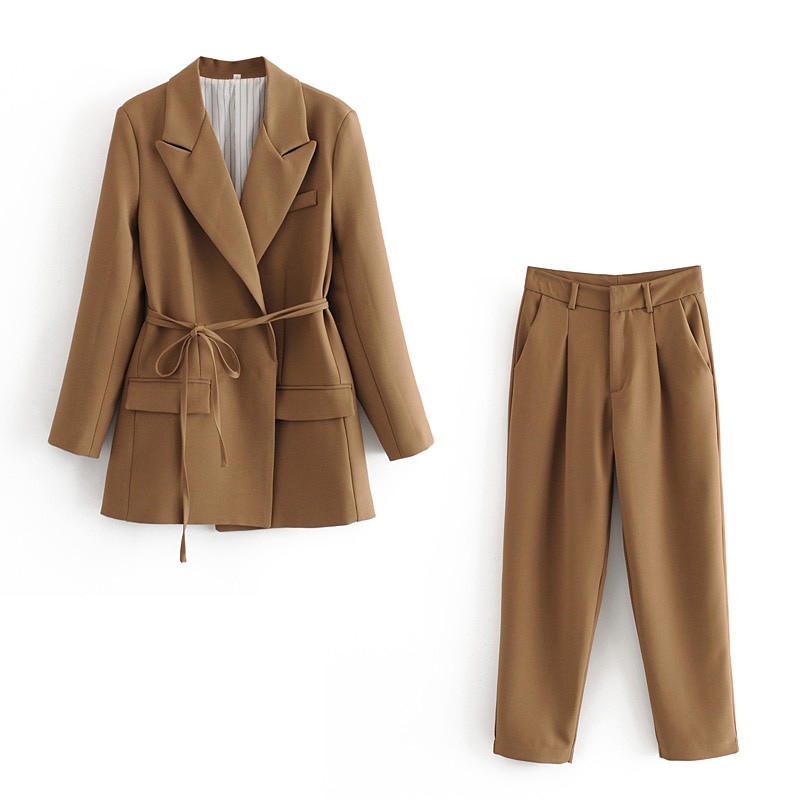Elegant Brown Belted Suit