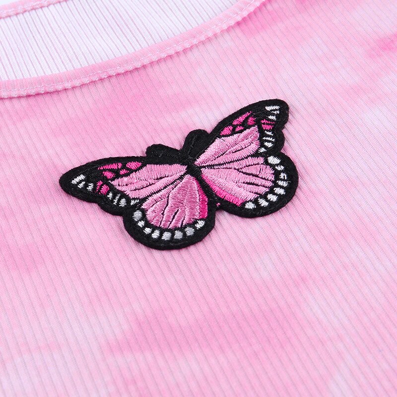 Women's Tie Dye Crop Top with Butterfly Embroidery