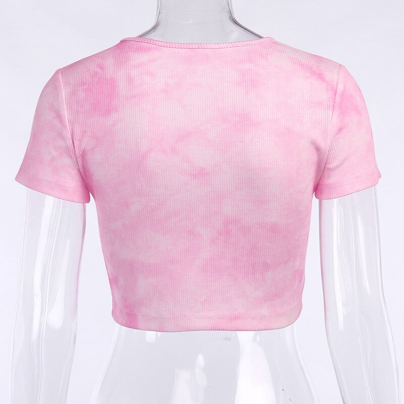 Women's Tie Dye Crop Top with Butterfly Embroidery