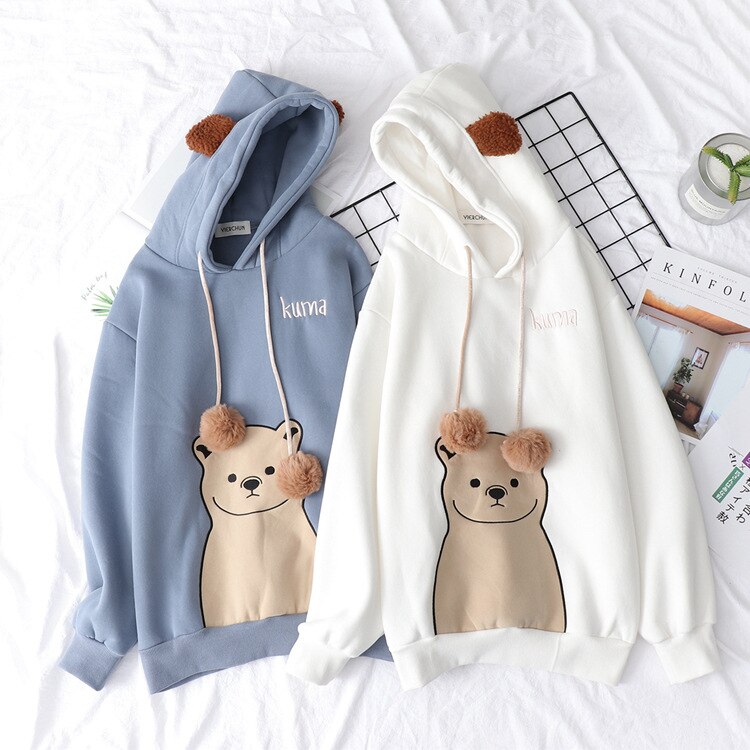 Women’s Cartoon Embroidered Bear Hoodie