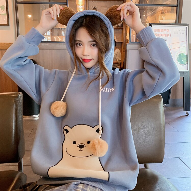 Women’s Cartoon Embroidered Bear Hoodie