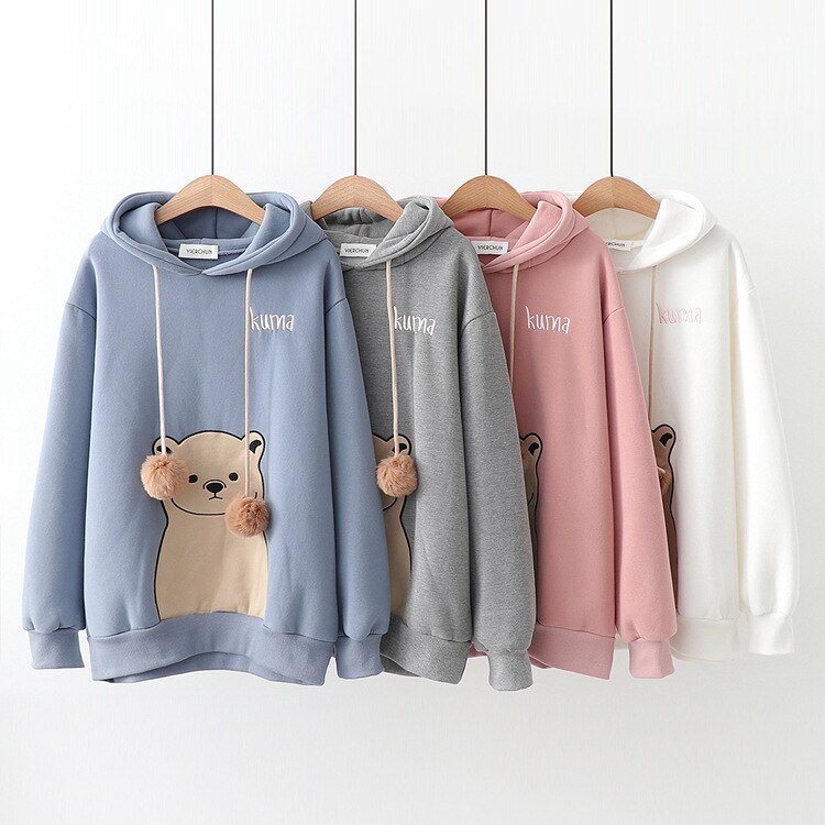 Women’s Cartoon Embroidered Bear Hoodie