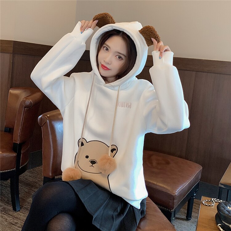 Women’s Cartoon Embroidered Bear Hoodie