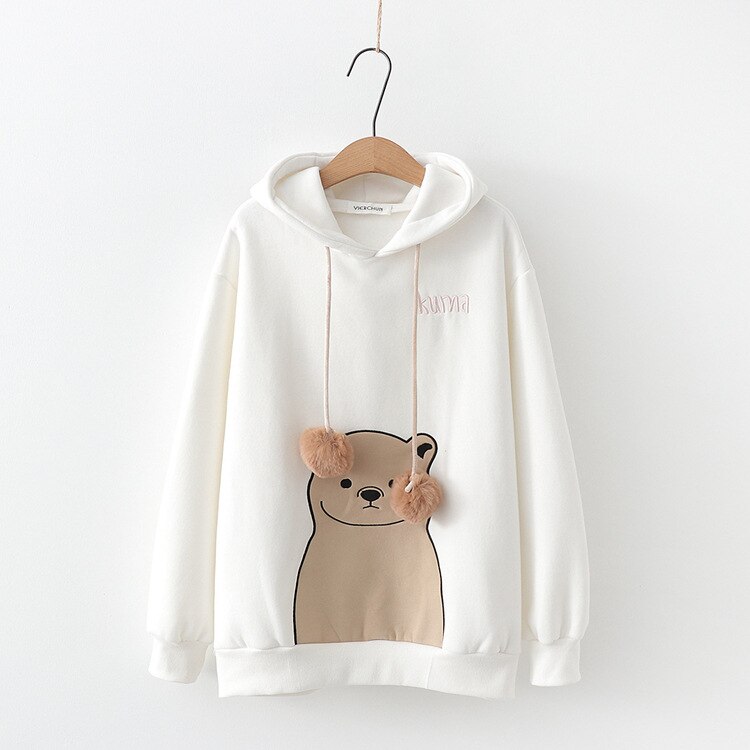 Women’s Cartoon Embroidered Bear Hoodie