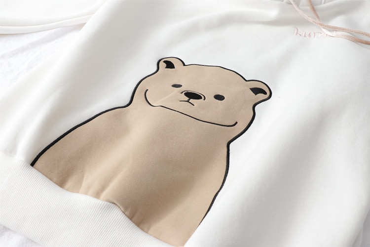 Women’s Cartoon Embroidered Bear Hoodie