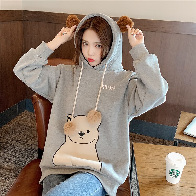 Women’s Cartoon Embroidered Bear Hoodie