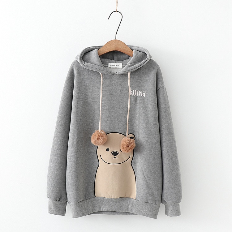 Women’s Cartoon Embroidered Bear Hoodie