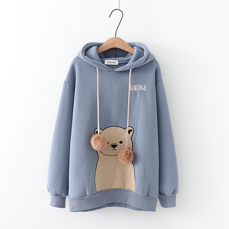 Women’s Cartoon Embroidered Bear Hoodie