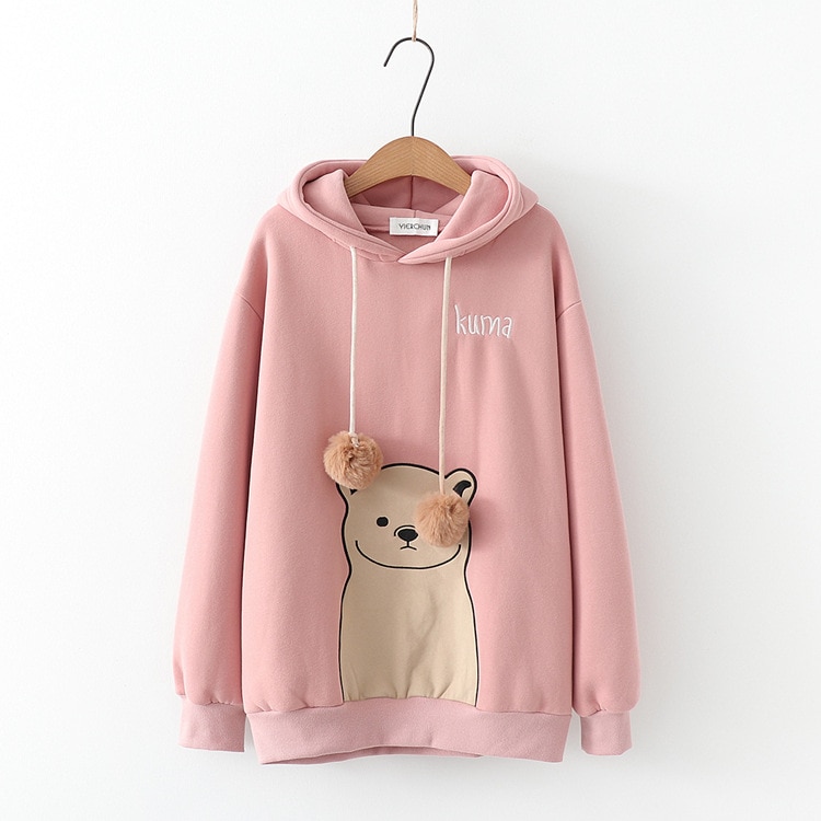 Women’s Cartoon Embroidered Bear Hoodie