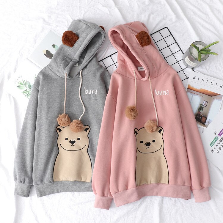 Women’s Cartoon Embroidered Bear Hoodie