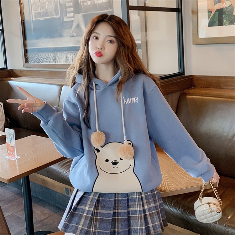 Women’s Cartoon Embroidered Bear Hoodie